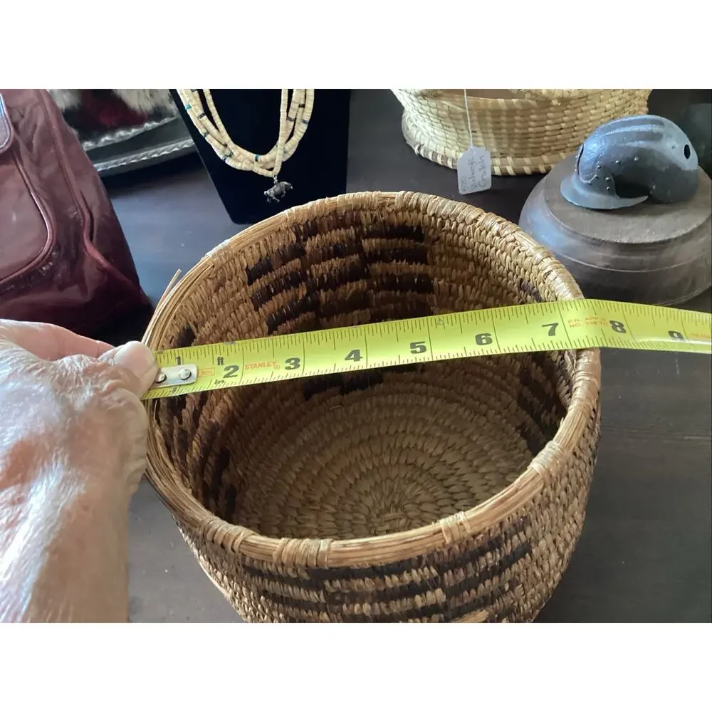 OLD NATIVE AMERICAN Tohono O'odham Papago PIMA Cylindrical Basket 6.5 T 7.5 W